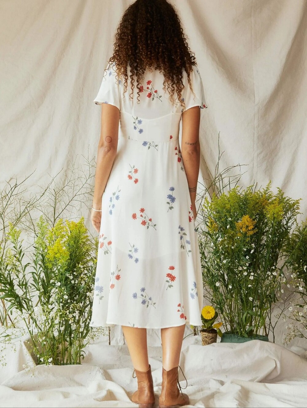 Christy Dawn White Floral Button-Front Midi Dress with Ruffle Collar - Picture 7 of 7